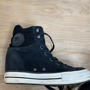 Converse Black Suede Leather Hidden Wedge High Top Sneakers Size 8